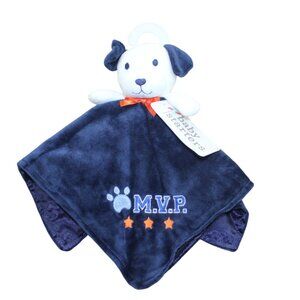 Baby Starters MVP Puppy Dog Security Blanket Lovey Navy Blue White Rattle NWT